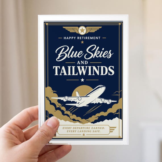 Blue Skies Tailwinds Pilot Retirement Card Printable Happy Farewell Digital Download Aviation Aviator Gift Flight Crew Party Keepsake Men &mdash; view 2