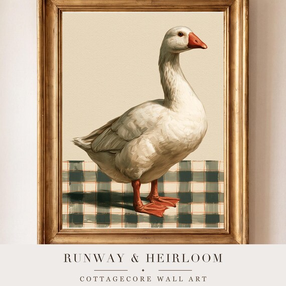White Goose on Gingham Watercolor Art Print — view 4