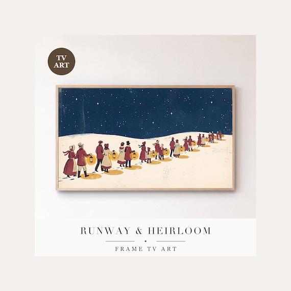 Christmas Carolers Frame TV Art, Samsung Frame TV Art Vintage Storybook Illustration, Lantern N…