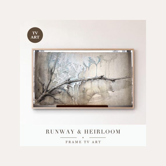 The Thaw Frame TV Art, Samsung Frame TV Art Frost Window Botanical Study, Minimalist Winter Dec…