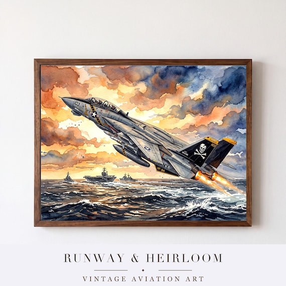 F-14 Tomcat Watercolor Print — aviation wall art print