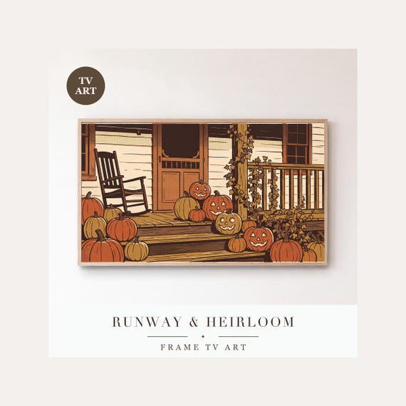 Pumpkin Field Frame TV Art, Samsung Frame TV Art Vintage Screen Print Fall Harvest, Autumn Farm…