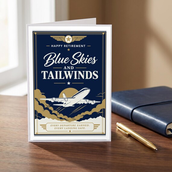 Blue Skies Tailwinds Pilot Retirement Card Printable Happy Farewell Digital Download Aviation Aviator Gift Flight Crew Party Keepsake Men &mdash; view 3