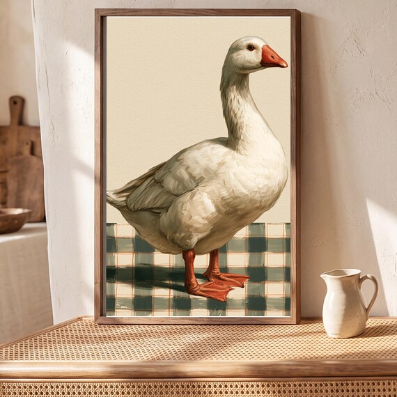 White Goose on Gingham Watercolor Art Print — view 5