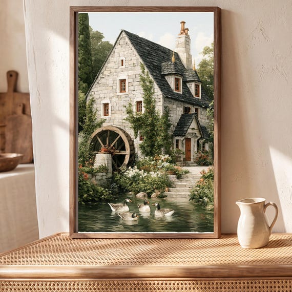 Stone Mill House with Geese Watercolor Art Print — view 5