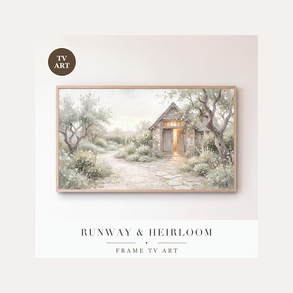 Garden Path at Dusk Frame TV Art, Samsung Frame TV Art Impressionist White Garden, Airy Christm…