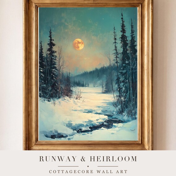 Moonlit Snowfield Antique Oil Painting — view 4