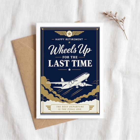 Wheels Up Pilot Retirement Card Printable Last Flight Digital Download Aviation Captain Farewell Gift Crew Party Keepsake Hangar Dad Men — view 5