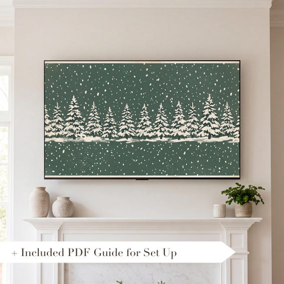 Snow on Spruce Green Samsung Frame TV Art — view 2