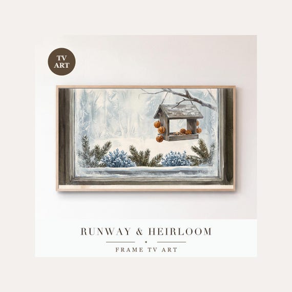 Bird Feeder Frame TV Art, Samsung Frame TV Art Scandinavian Winter Still Life, Hygge Christmas …