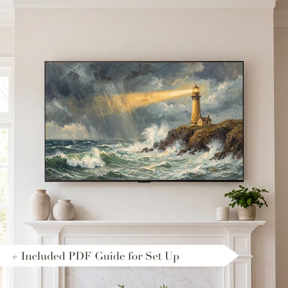 Lighthouse Beam in the Rain Samsung Frame TV Art — view 2