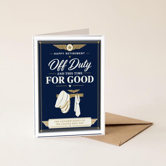 Off Duty For Good Pilot Retirement Card Printable Happy Farewell Digital Download Aviation Captain Gift Crew Party Keepsake Dad Men — view 4