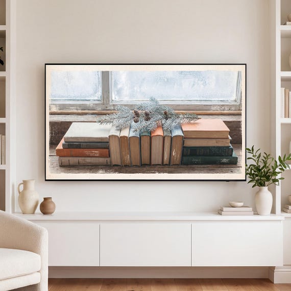 Books and Spruce Samsung Frame TV Art — view 3