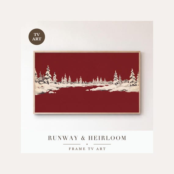 Snow on Oxblood Frame TV Art, Samsung Frame TV Art Minimalist Falling Snow Color Field, Modern …