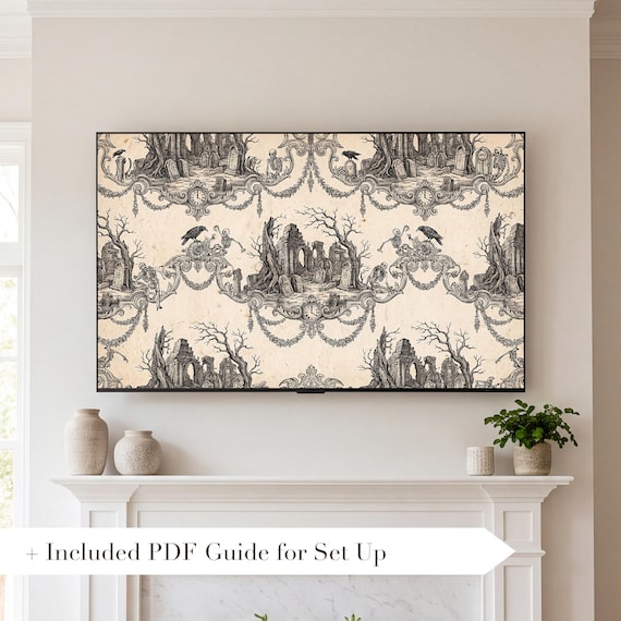Ink on Bone Toile Samsung Frame TV Art — view 2