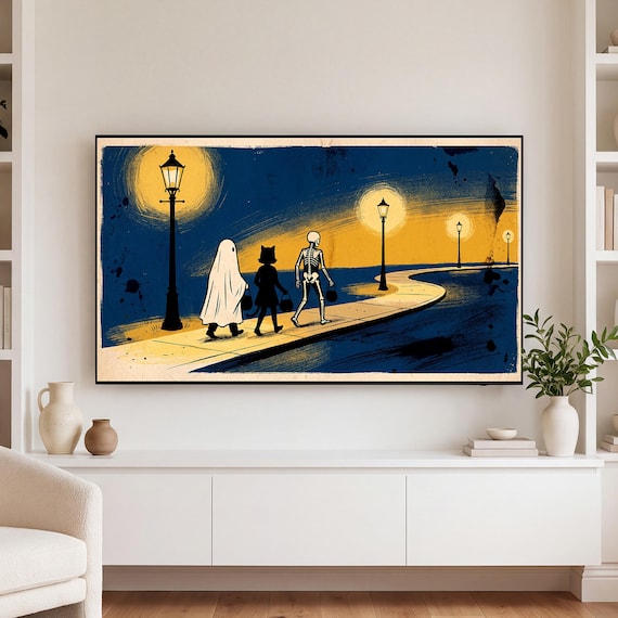 Ghost Cat and Skeleton Samsung Frame TV Art — view 3