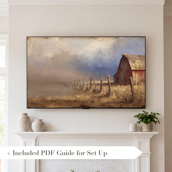 Red Barn in Snow Samsung Frame TV Art — view 2