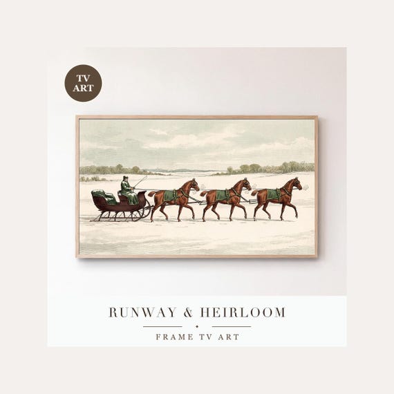 Vintage Sleigh Frame TV Art Bundle of 6, Samsung Frame TV Art Horse Drawn Sleigh Sporting Print…
