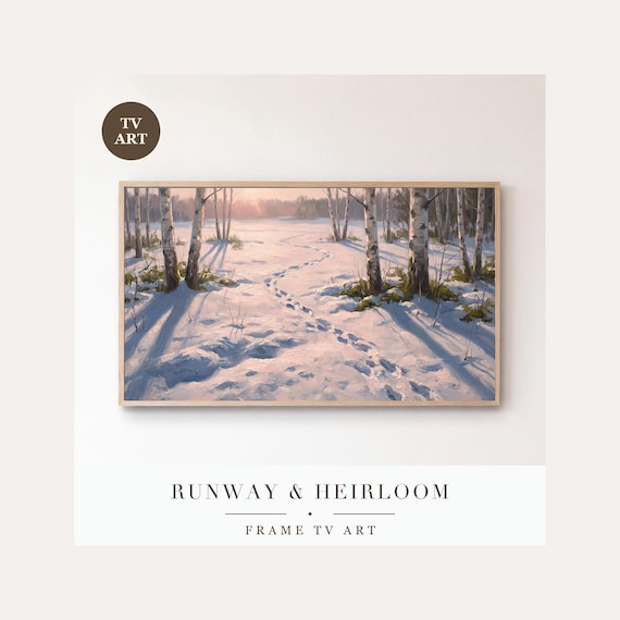 Fox Trail Frame TV Art, Samsung Frame TV Art Snowy Woodland Oil Painting, Minimalist Winter Nat…