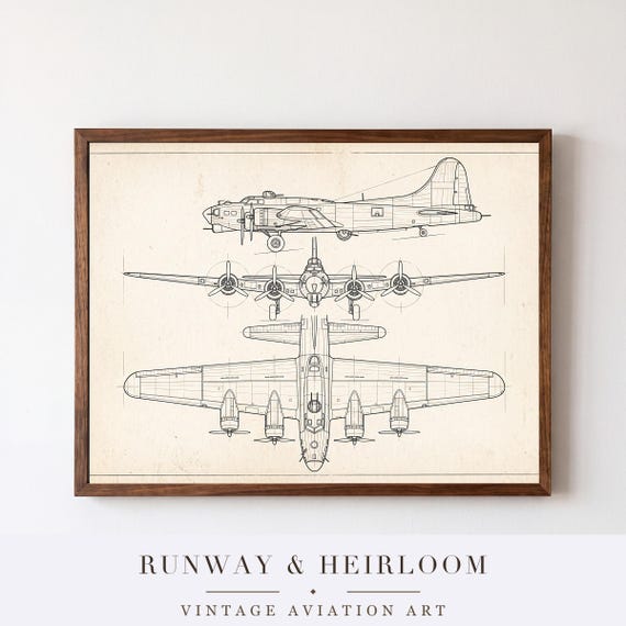 Bomber Blueprint Set of 3 — aviation wall art print