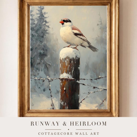 Snow Bunting on a Fence Antique Oil Painting — view 4