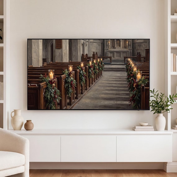 Dressed Church Pews Samsung Frame TV Art — view 3