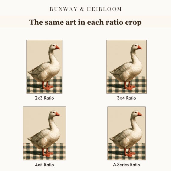 White Goose on Gingham Watercolor Art Print — view 6
