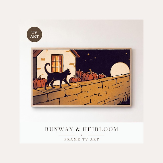 Village Bonfire Frame TV Art, Samsung Frame TV Art Vintage Storybook Screen Print, Spooky Fall …