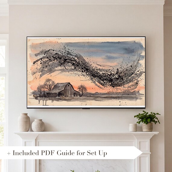 Murmuration Over Barn Samsung Frame TV Art — view 2