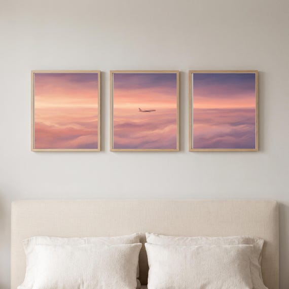 Sea of Clouds Triptych Set 3 Above the Panoramic Print Digital Download Aviation Airplane Decor Aircraft Modern Teen Poster Bedroom &mdash; view 2