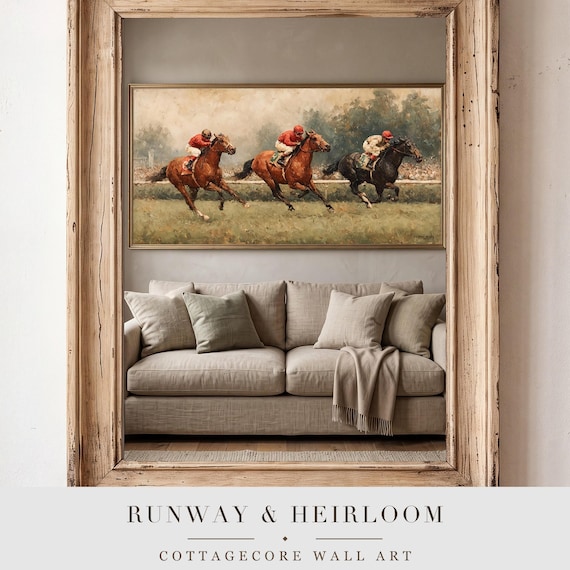 Vintage Horse Racing Oil Painting Printable