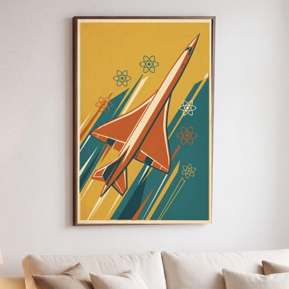 Needle Nose Print Atomic Age Jet Poster Digital Download Aviation Decor Aircraft Room Teen Bedroom Pilot Gift Modern Airplane Kids &mdash; view 5