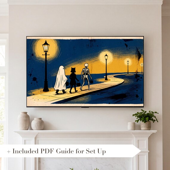 Ghost Cat and Skeleton Samsung Frame TV Art — view 2