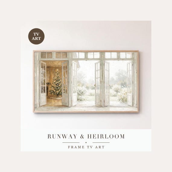 Conservatory Doors Frame TV Art, Samsung Frame TV Art Impressionist White Garden, Airy Christma…