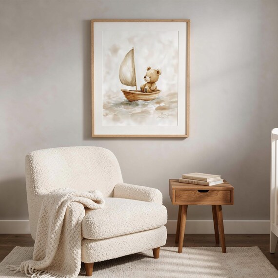 Teddy Bear Sailboat Nursery Art — view 3