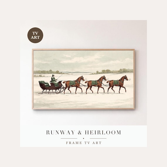 Sleigh and Four Frame TV Art, Samsung Frame TV Art Horse Drawn Sleigh Sporting Print, Equestria…