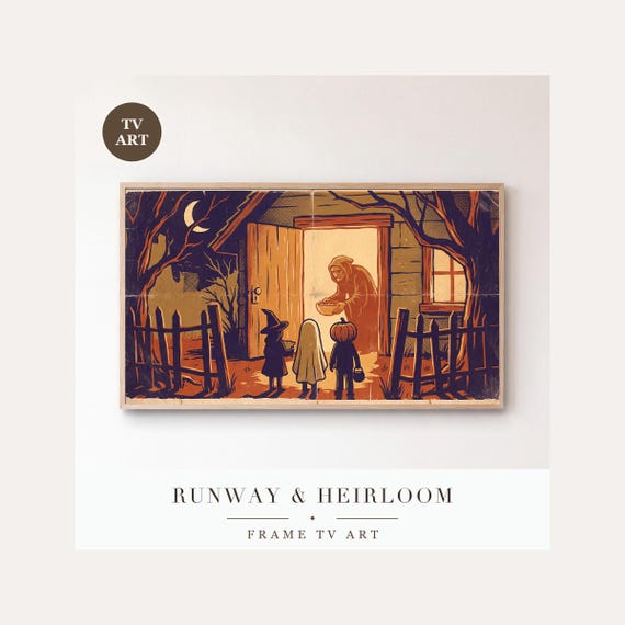 Halloween Parade Frame TV Art, Samsung Frame TV Art Vintage Storybook Screen Print, Spooky Fall…