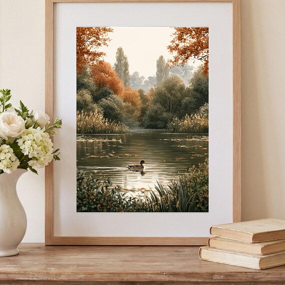 Autumn Duck Pond Watercolor Art Print — view 2