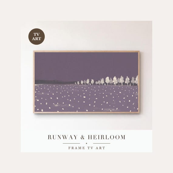 Snow on Dusk Violet Frame TV Art, Samsung Frame TV Art Minimalist Falling Snow Field, Modern Wi…