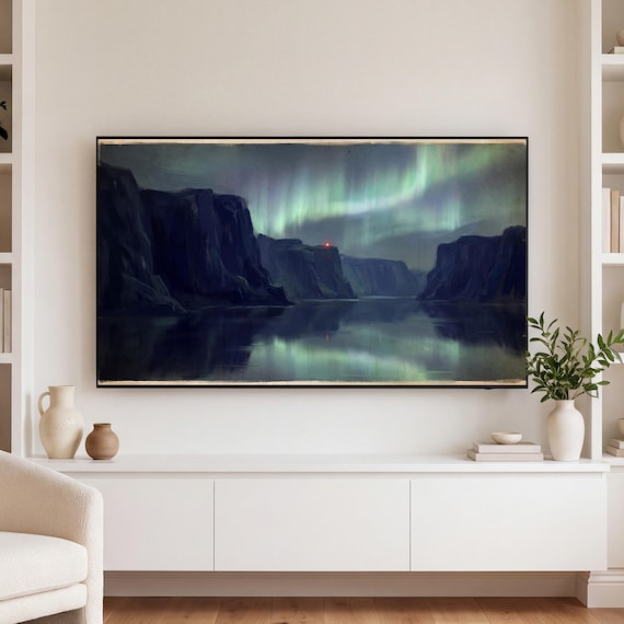 Fjord Cliffs Aurora Samsung Frame TV Art — view 3