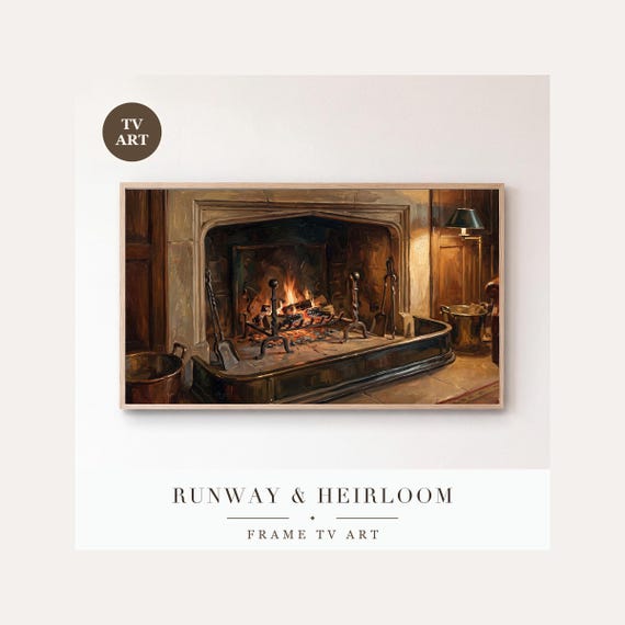 Christmas Hearth Frame TV Art, Samsung Frame TV Art Cozy Library Fireside Oil, Book Room Holida…