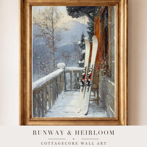 Skis on a Porch Antique Oil Painting — view 4