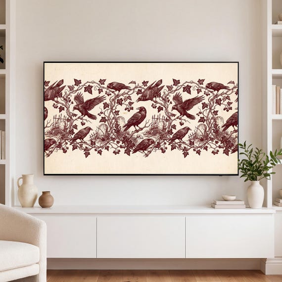 Ravens and Ivy Toile Samsung Frame TV Art — view 3