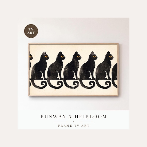 Seated Black Cats Frame TV Art, Samsung Frame TV Art Cut Paper Graphic Cats, Minimalist Hallowe…