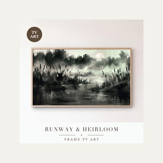 Moonlit Cattails Samsung Frame TV Art
