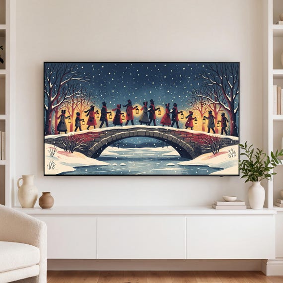 Carolers on the Bridge Samsung Frame TV Art — view 3