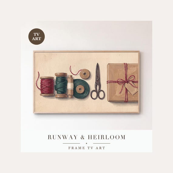 Ribbon and Scissors Frame TV Art, Samsung Frame TV Art Christmas Kraft Gouache, Modern Farmhous…