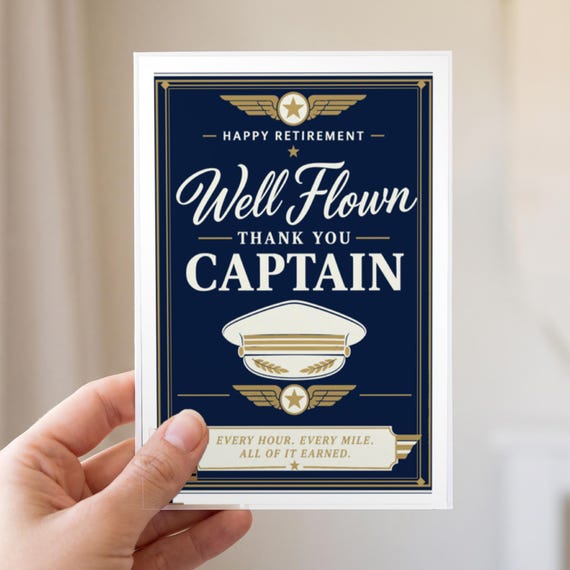 Well Flown Thank You Captain Pilot Retirement Card Printable Digital Download Aviation Gift Flight Crew Party Keepsake Farewell Men — view 2