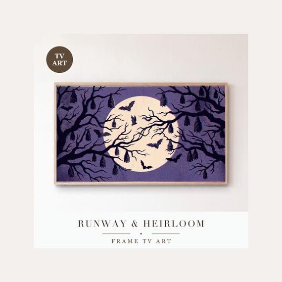Blue Hour Forest Frame TV Art, Samsung Frame TV Art Vintage Screen Print Night Sky, Halloween D…
