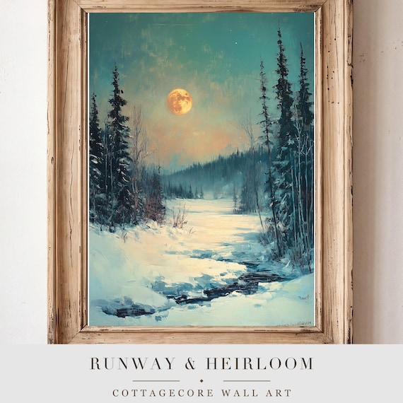 Moonlit Snowfield Antique Oil Painting